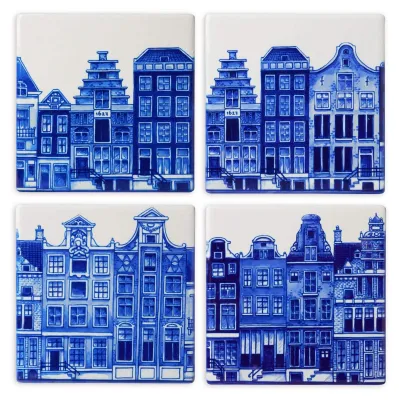 Heinen Delfts Blauw – Untersetzer Grachtenhäuser 4 Stück – Bild 1