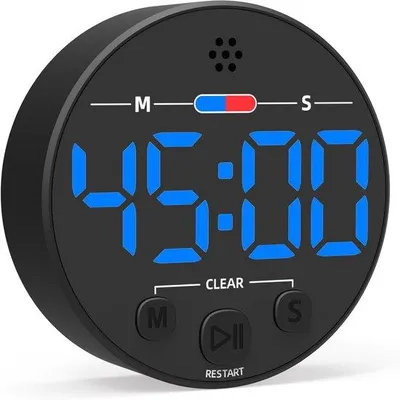 Produktbild von Digitale Timer – Küchenwecker digital – Smart-Timer – LED-Anzeige – Magnetisch – Auf- und Abbau möglich – Leerlaufuhr – Analoger Küchenwecker – Schwarz