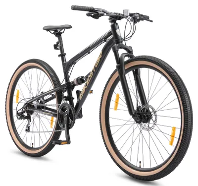Produktbild von BIKESTAR Vollgefedert Aluminium Mountainbike 29 Zoll, 21 Gang Shimano Schaltung mit Scheibenbremse | 17,5 Zoll Rahmen Fully MTB Erwachsenen- und Jugendfahrrad | Schwarz
