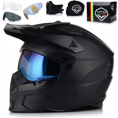 Image de Casque moto Vito Predator 4 en 1, avec mentonnière amovible et visière solaire | Casque modulable, casque intégral, casque moto | Noir mat | Taille XL (60 cm)