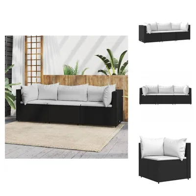 Produktbild von vidaXL 3-tlg. Garten-Lounge-Set mit Kissen Schwarz Poly Rattan - Gartensofas