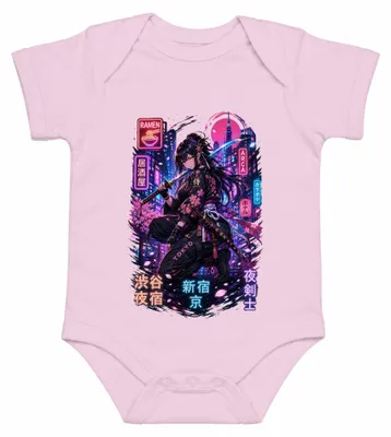 Produktbild von Cyberpunk Samurai Girl Tokyo Neon Katana Anime Sakura Japan Y2K Otaku Baby Body, Pink, 6/12