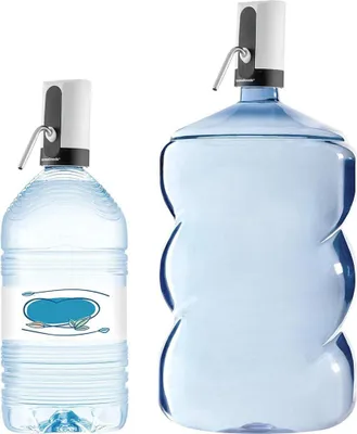 Two water bottles with automatic dispensers on top.