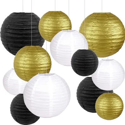 Imagen del producto de Conjunto de farolillos de papel, 12 unidades, de diferentes tamaños (15-30 cm), de colores variados, para celebraciones