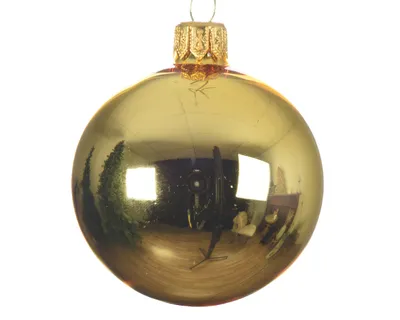 Produktbild von Weihnachtskugeln Glas 8cm mundgeblasen 6er Box - Hellgold glänzend