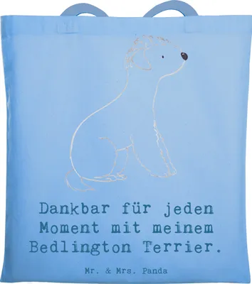 Produktbild von Mr. & Mrs. Panda Beutel Bedlington Terrier Moment - Sky Blue - Geschenk, Shopping Tasche, Schultasche, Tote Bag, Stoffbeutel, Jutebeutel
