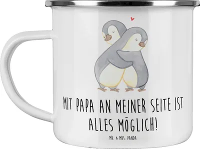 Produktbild von Mr. & Mrs. Panda Haferl Papa Möglichmacher - Weiß - Geschenk, Emaille Becher, Tasse, Bedanken, Vatertag, Freundschaft, Aufmerksamkeit, Danke sagen, Liebe Ausdruck, Pott