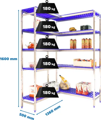 Produktbild von SIMONINOX CORNER Metallregal 5PP/1600x(1360-860)x500