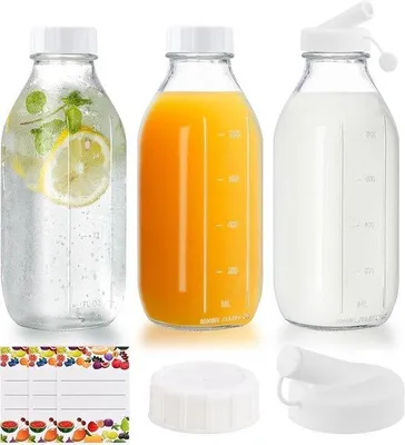 Produktbild von Glasflaschen – Transparent – 1 Liter – Mit Deckel und Ausgießer – Für Getränke und Säfte