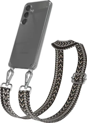 Produktbild von EAZY CASE Handykette - Verstellbarer Trageriemen kompatibel mit Samsung Galaxy S24, Handykordel mit transparenter Silikon-Hülle, Band in Grau