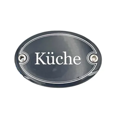 Produktbild von Emaille Türschild KÜCHE oval 7x10 cm Schild Emailschild Vintage Metallschild - Blechschild - Küchendeko - Deko Retro Wandschild (Dunkelgrau)