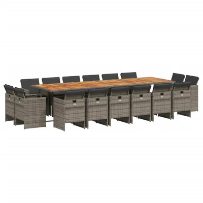 Produktbild von 17-tlg. Garten-Essgruppe mit Kissen Grau Poly Rattan