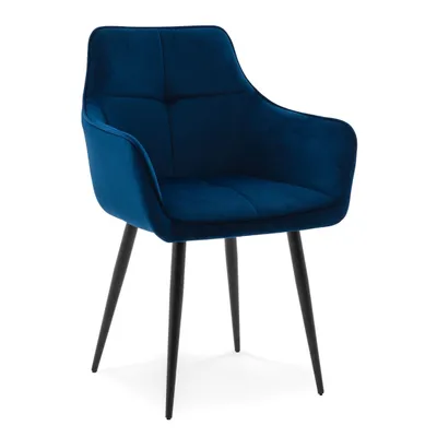 Zdjęcie produktu dla NEW HOME Krzesło glamour QUATTRO tapicerowane krzesło do jadalni do salonu z pikowaniem - granatowe - nowoczesne meble aksamit welur bluvel