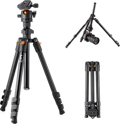 Produktbild von K&F CONCEPT Tragbares Kamerastativ Aluminiumlegierung 160 cm/62,99 max. Hoehe 8kg/17.64lbs Belastbarkeit Reisestativ mit niedrigem Winkel und Tragetasche fuer DSLR-Kameras