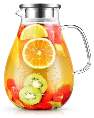 Produktbild von Glaskaraffe 2.4L Borosilikatglas Wasserkrug mit Deckel, für Wasser Eistee Saft