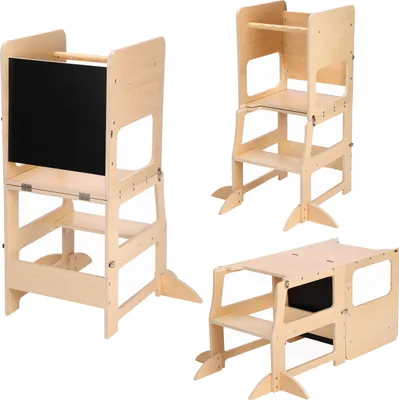 Immagine prodotto di Sunny Mae Torre di apprendimento 2 in 1 colori naturali | Torre didattica per bambini | Con lavagna | 49 x 40 x 92 cm