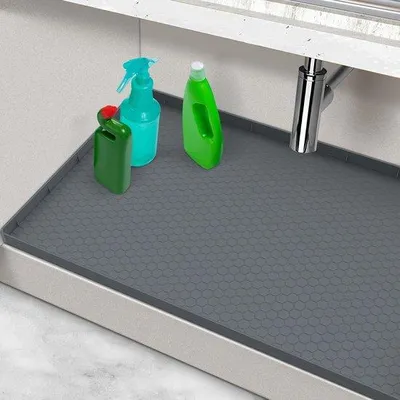 Produktbild von Silikonische Unterfußmatte, 28" x 19", Unterfußmatte und Schutzmatte für die Küche, Schutzmatte für den Waschbeckenbereich, grau