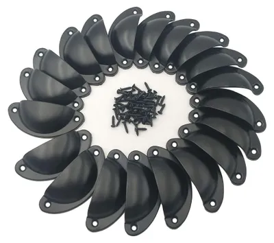 Produktbild von 20 Stück Vintage-Türknöpfe, Möbelgriffe, Vintage-Muschelgriffe, Möbelknöpfe mit Schrauben für Schränke, antike Möbelgriffe, halbrunde schwarze