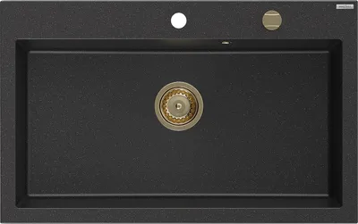 Immagine prodotto di Mexen Elix lavello in granito 1-vasca 800 x 500 mm, nero/argento metallico, sifone dorato - 6527801005-73-G