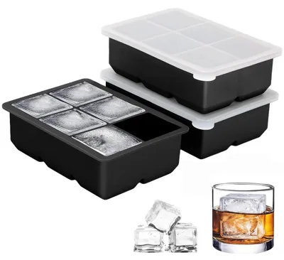 Imagen del producto de Juego de moldes para hacer hielo, con 3 moldes grandes de silicona, para hacer 18 cubitos de hielo, con tapa, ideal para bebidas
