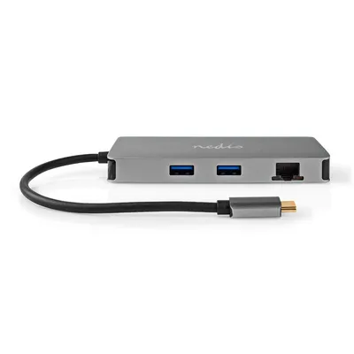 Image de Nedis Adaptateur USB multi-ports - 7-en-1 - USB 3.2 Gen 1 - USB-C mâle - Micro SD / RJ45 femelle / SD / USB-C femelle / 2x HDMI / 2x USB-A femelle - 5 Gbps - 0.20 m - rond - plaqué or - PVC