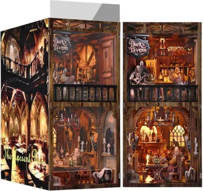 Zdjęcie produktu dla Habarri | DIY Book Nook - Tawerna pod Srebrnym Gryfem - Puzzle 3D - Zestaw Miniaturowego Domu z Meblami i Oświetleniem LED - Do Dekoracji Półki