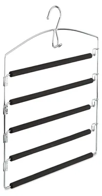 Produktbild von Relaxdays Hosenbügel platzsparend, Hosenkleiderbügel mehrfach, Metall, gepolstert, HBT: 44,5x37x2,7 cm, silber/schwarz