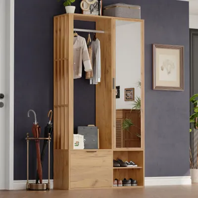 Produktbild von Garderobenschränke mit flur,6-in-1-Eingangsschrank, Flurschrank mit Wäscheständer ,Garderobenschrank und Spiegel,Tür,100*33*190cm