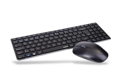 Produktbild von RAPOO Tastatur+Maus-Set 9300M, kabellose Multi-Mode-Slim-Maus und Ultra-Slim-Tastatur, schwarz (6940056184627)
