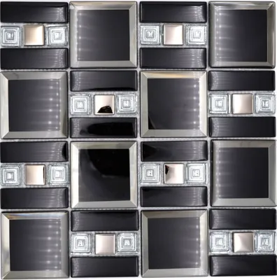 Produktbild von Glasmosaik Mosaikfliese schwarz silber glänzend Wand Küche Bad Dusche MOS88-SQ78_f