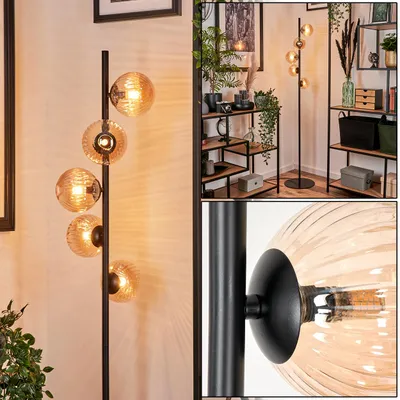 Produktbild von Garaguso Stehlampe aus Metall/Riffelglas in Schwarz/Bernsteinfarben
