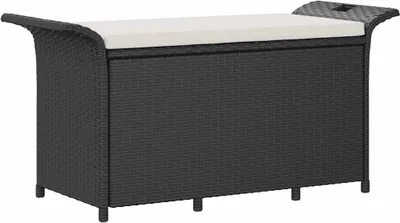 Obrázok produktu pre vidaXL Záhradná lavica s vankúšom čierna 116x46x57 cm Poly ratan