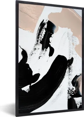 Produktbild von MuchoWow® Gerahmtes Poster Schwarz - Abstrakt - Design 60x90 cm - Poster mit Schwarzem Bilderrahmen Wandposter Rahmen Foto Bilder - Kunst