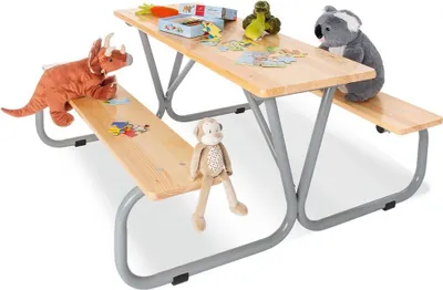 Produktbild von Famanu Kinderpicknickbank Massivholz - 110 cm x 110 cm x 53 cm