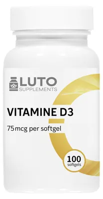 Image de LUTO Supplements, vitamine D3 3000 UI (75 µg) – 100 capsules molles – à base d'huile d'olive