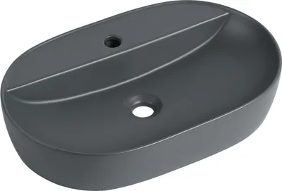 Produktbild von sanicomfort Aufsatzwaschtisch TARI 60 x 40 cm – ovales Waschbecken ohne Überlauf – Keramik Waschschale in dunkelgrau matt, modernes Design für Bad & Gäste-WC