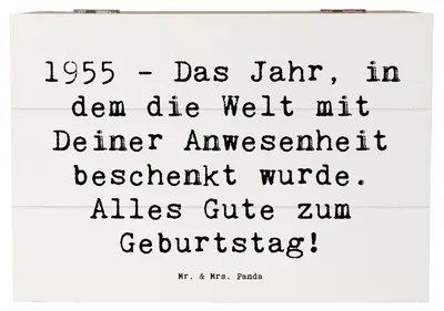 Produktbild von Mr. & Mrs. Panda Schatulle Spruch 1955 Geburtstag 22 x 15 cm - Weiß - Geschenk, Jubiläum, Geburtstagsgeschenk, Schatzkiste, Holztruhe, Geburtstagsgruß, Erinnerungskiste