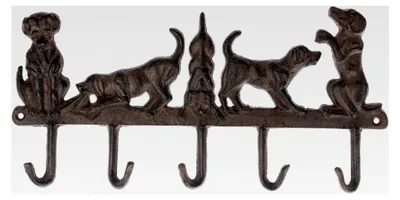 Produktbild von Wandhaken/Garderobenhaken Hunde aus Gusseisen, fünf Haken, 35,6 cm x 2,4 cm x 17,6 cm