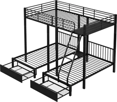 Obrázok produktu pre Poschodová posteľ so zásuvkami, kovový rám, ktorú možno premeniť na dvojposteľ s rozmermi 140 x 200 cm a dve jednoposteľové postele s rozmermi 90 x 200 cm, multifunkčná posteľ s kovovým rámom,