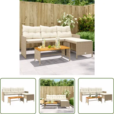 Produktbild von The Living Store Gartensofa in L-Form mit Tisch und Kissen Beige Poly Rattan