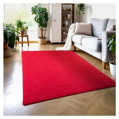 Produktbild von Waschbarer Anti-Rutsch Läufer 80 x 150 cm in Rot - Flauschiger Kurzflor für Wohnzimmer, Schlafzimmer und Flur