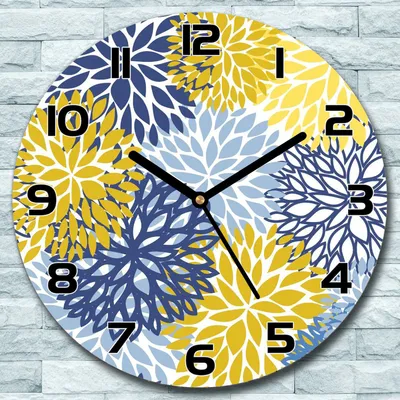 Produktbild von Wanduhr aus Glas Rund fi 30 Chrysanthemenblüten Quarz Deko Schlafzimmer Büro