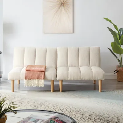 Produktbild von Cordstoff-Zweisitzer-Schlafsofa, klappbares Sofabett, 3-fach verstellbar, 167 x 82 x 72 cm, Beige
