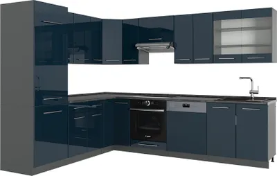 Produktbild von Eckküche Vicco Fame-Line Dunkelblau Hochglanz/Anthrazit 287 x 60 cm , AP Anthrazit, Model 49719