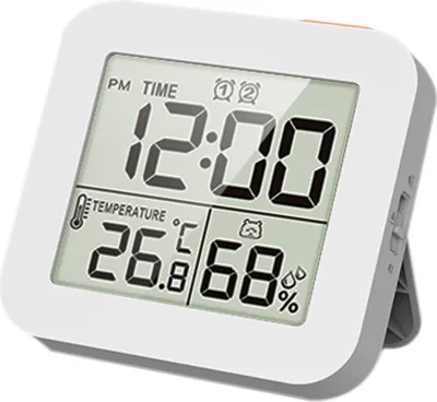 Obrázek produktu pro Digitální displej LCD, vlhkoměr, měřič vlhkosti, měřič teploty, multifunkční hodiny, časovač, recyklovatelná časomíra, dvě sady budíků