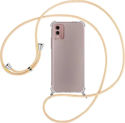Produktbild von Handykette Backcover-Schutzhülle mit Band (Metall silberfarben) für Nokia C32 4G (6.5'') - Goldkordel