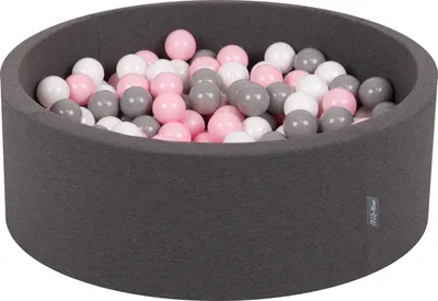 Obrázek produktu pro KiddyMoon 90x30cm/200 míčků ∅ 7cm Kulatý Suchý Bazén s míčky Certifikováno vyrobeno v EU, Tmavě Šedá: Bílá/Šedá/Růžová