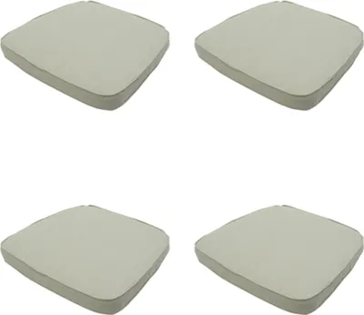 Four beige seat cushions are arranged in a grid on a white background.
