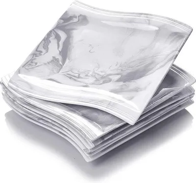 Produktbild von Flora-Serie, 6-teiliges Set, Torten- und Dessertteller sowie Frühstücksteller aus Marmorporzellan, 8,25 Zoll / 21 x 21,5 x 2,5 cm, für 6 Personen.