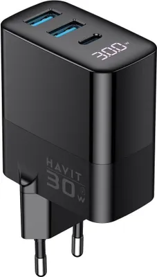 Immagine prodotto di Havit UCLE001 EU - Caricabatterie GaN a tre porte da 30 W, nero